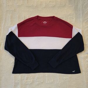 Hollister Women's Long Sleeve Top - Red, White, Navy